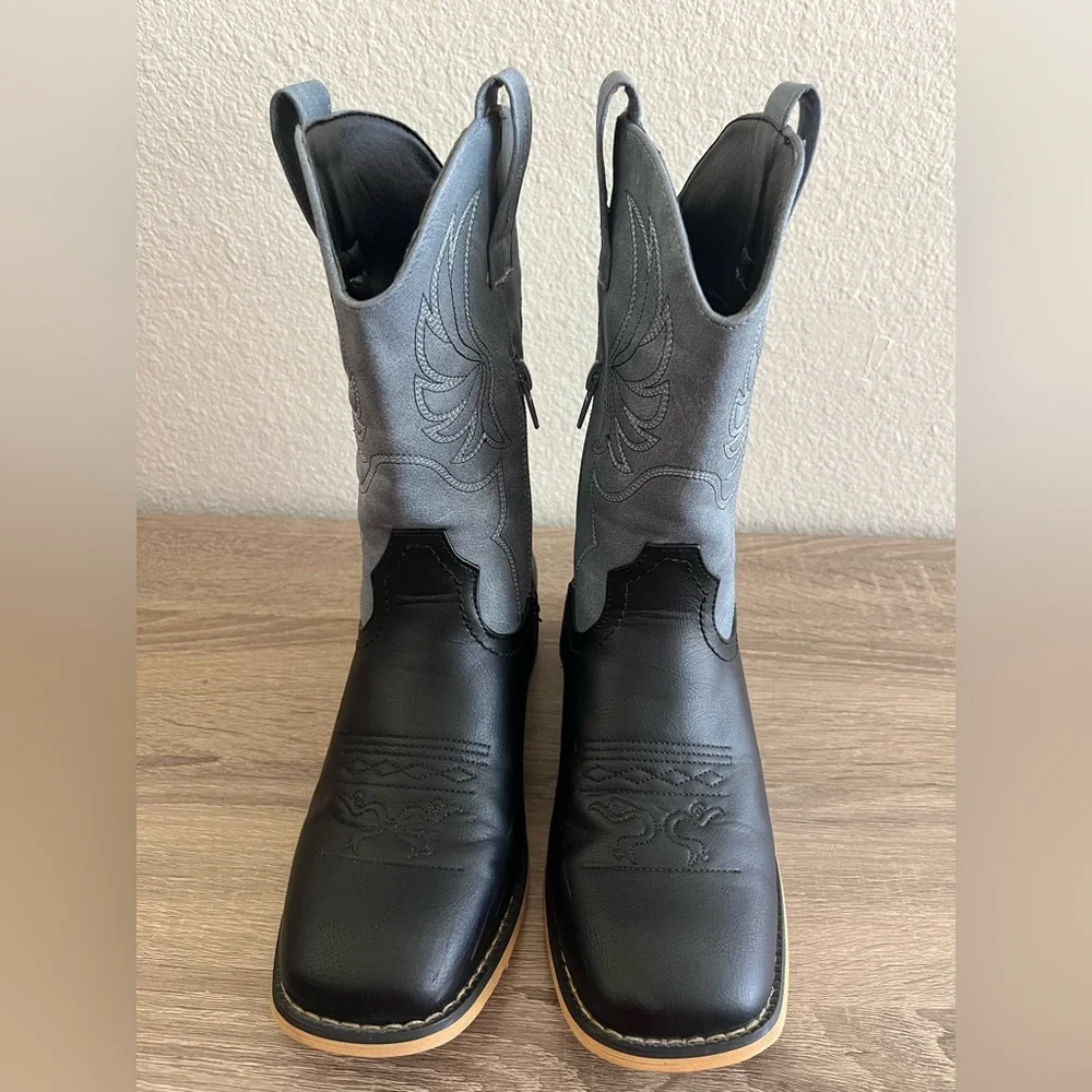 Vodvob Unisex Kids Boots 3 Black/blue Zip Pull on Western Rodeo Cowboy Cowgirl